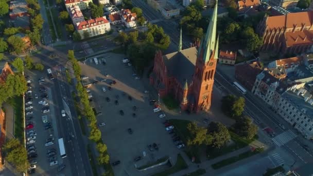 Kirche Plac Swietej Katarzyny Panorama Torun Kosciol Luftaufnahme Polen Hochwertiges — Stockvideo