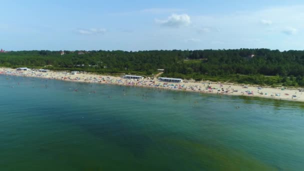 Praia Bonita Mar Báltico Krynica Morska Plaza Vista Aérea Polónia — Vídeo de Stock