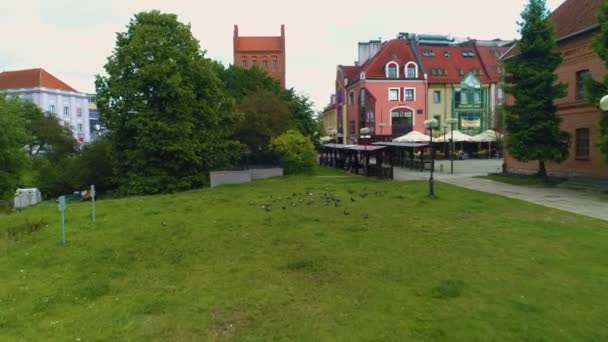 Pigeons Old Town Olsztyn Golebie Stare Miasto Aerial View Poland — Stock Video