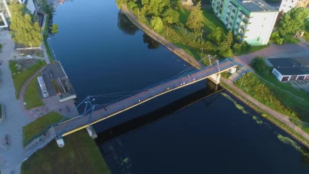 Esperanto Bridge Rzeka Brda Bydgoszcz Most Aerial View Poland 高质量的4K镜头 — 图库视频影像