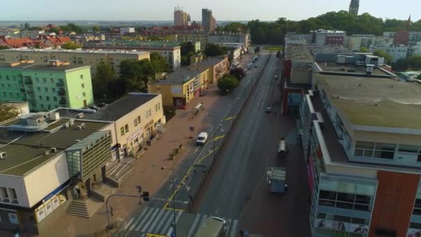Street Wyszynskiego Obchody Stargard Sklepy Centrum Aerial View Polsko Vysoce — Stock video