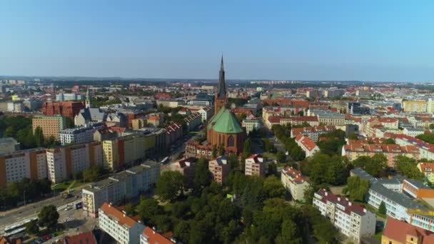 主教座堂Szczecin Bazylika Jakuba Apostola Aerial View Poland 高质量的4K镜头 — 图库视频影像