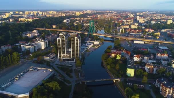 River Tower Bridge Most Uniwersytecki Brda Bydgoszcz Aerial View Polsko — Stock video