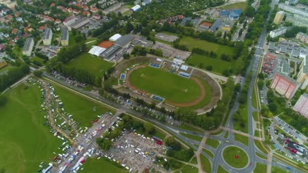 Landschapsstadion Koszalin Stadion Figasa Luchtfoto Polen Hoge Kwaliteit Beeldmateriaal — Stockvideo