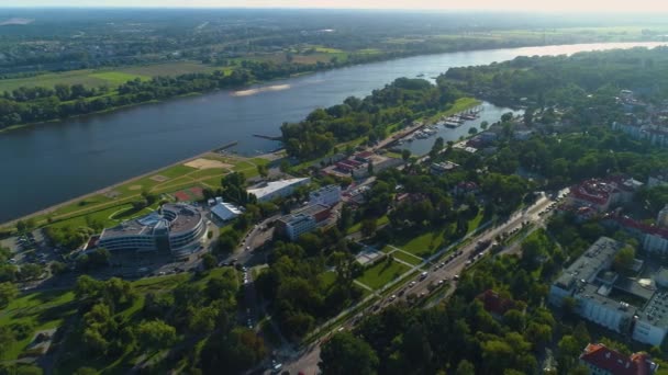 Güzel Panorama Vistula Nehri Torun Krajobraz Wisla Hava Manzarası Polonya — Stok video