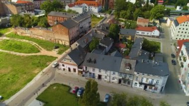 Kiralık Eski Pazar Meydanı Wloclawek Stary Rynek Kamienice Hava Manzarası Polonya. Yüksek kalite 4k görüntü