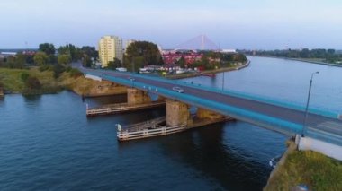 Siennicki Köprüsü Ölü Vistula Gdansk En Siennicki Martwa Wisla Hava Görüntüsü Polonya. Yüksek kalite 4k görüntü