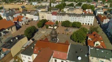 Plac Jakuba Wejhera Wejherowo Rynek Merkezi Pazar Meydanı Hava Görüntüsü Polonya. Yüksek kalite 4k görüntü