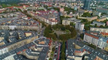 Plac Grunwaldzki Meydanı Szczecin Rondo Hava Görüntüsü Polonya. Yüksek kalite 4k görüntü