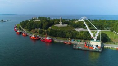 Panorama Anıtı Westerplatte Gdansk Pomnik Hava Görüntüsü Polonya. Yüksek kalite 4k görüntü