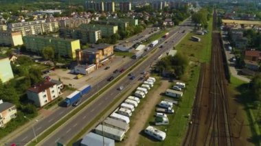 Wojska Polskiego Caddesi Wejherowo Tory Kolejowe Krajobraz Hava Görüntüsü Polonya. Yüksek kalite 4k görüntü