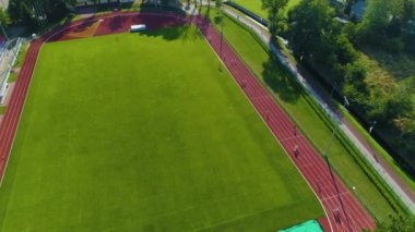 Mosir Rumia Stadyumu hava manzaralı Polonya. Yüksek kalite 4k görüntü