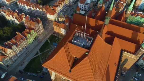 Bazylika Mariacka Gdansk Eski Kasaba Bazilikası Hava Görüntüsü Polonya Yüksek — Stok video