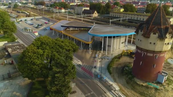 Tower Bus Station Stargard Wieza Dworzec Autobusowy Vue Aérienne Pologne — Video