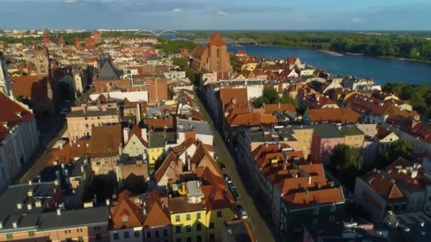 Панорама Старе Місто Вісла Торун Старе Міасто Повітряний Вид Польщі — стокове відео