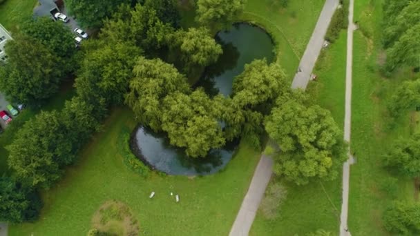 Pond Beautiful Park Janusz Kusocinski Olsztyn Staw Vista Aérea Polónia — Vídeo de Stock