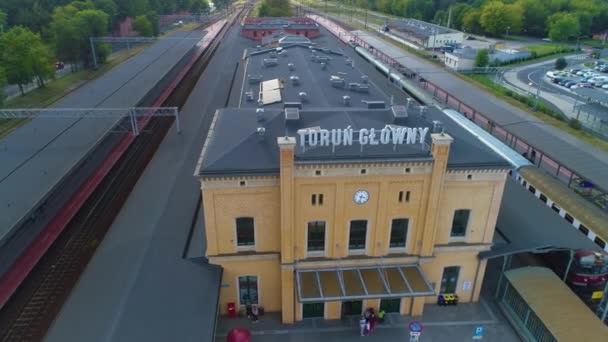 Estación Tren Torun Glowny Dworzec Kolejowy Vista Aérea Polonia Imágenes — Vídeo de stock