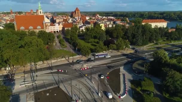 Chopin Street Panorama Torun Krajobraz Aerial View Poland Кадри Високої — стокове відео