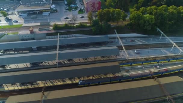 Railway Station Main Gdansk Dworzec Kolejowy Aerial View Poland High — Stock Video