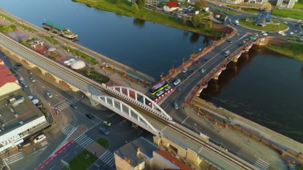 Óvárosi Híd Gorzow Wielkopolski Most Staromiejski Warta Aerial Lengyelország Kiváló — Stock videók