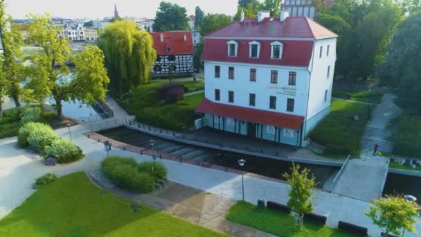 Square Mill Island Bydgoszcz Wyspa Mlynska Antenn Utsikt Över Polen — Stockvideo