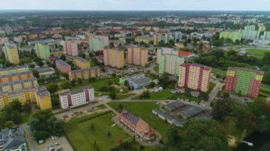 Güzel Peyzaj Gökdelenleri Pila Krajobraz Wiezowce Kuşatması Hava Görüntülü Polonya. Yüksek kalite 4k görüntü