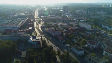 Jagiellonska Köprüsü En Uniwersytecki Bydgoszcz Hava Görüntüsü Polonya. Yüksek kalite 4k görüntü