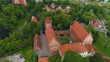 Castle Warmia Müzesi ve Mazury Olsztyn Zamek Muzeum Hava Manzaralı Polonya. Yüksek kalite 4k görüntü