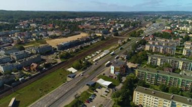 Panorama Caddesi Wojska Polskiego Treni Wejherowo Krajobraz Hava Görüntülü Polonya. Yüksek kalite 4k görüntü