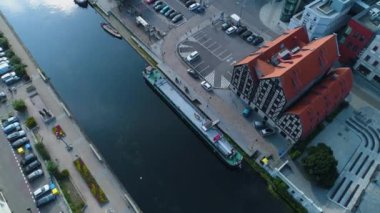 Mostowa Nehri Brda Bydgoszcz Rzeka Plac Teatralny Hava Görüntüsü Polonya. Yüksek kalite 4k görüntü