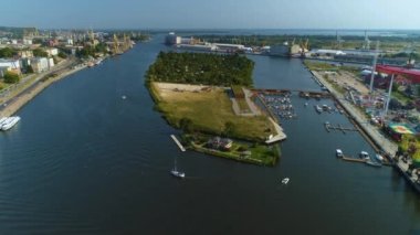 Bielawa Plaza Kuzey Doğu Marina Szczecin Odra Zachodnia Hava Görünümü Polonya. Yüksek kalite 4k görüntü
