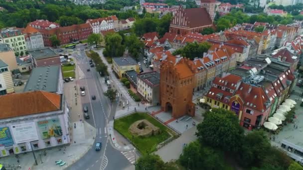 旧市街高ゲートOlsztyn Stare Miasto Wysoka Brama Airial View Poland 高品質4K映像 — ストック動画