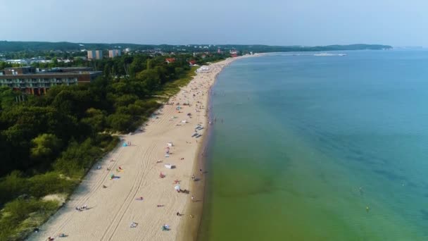 Panorama Beach Coastline Shoreline Baltic Sea Sopot Gdansk Plaza Aerial — Stock Video