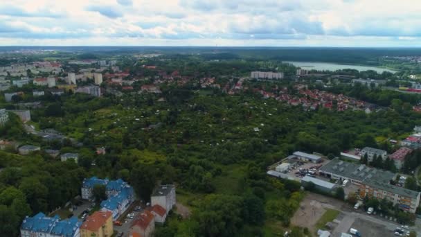 Landscape Allotment Gardens Olsztyn Ogrody Dzialkowe Aerial View Poland High — Stock Video