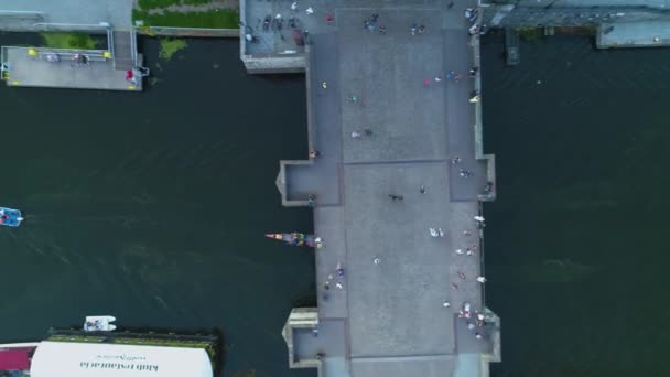 Kayak Green Bridge Downtown Gdansk Zielony Most Motlawa River Aerial — Stok video
