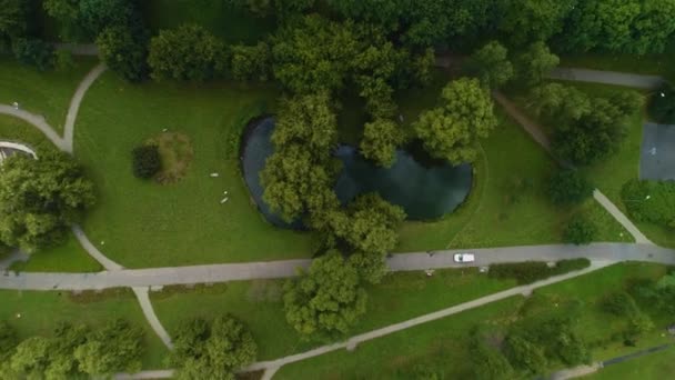 Pond Beautiful Park Janusz Kusocinski Olsztyn Staw Vista Aérea Polónia — Vídeo de Stock