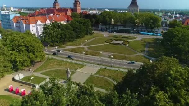 Plac Adam Mickiewicz Tér Szczecin Aerial View Lengyelország Kiváló Minőségű — Stock videók