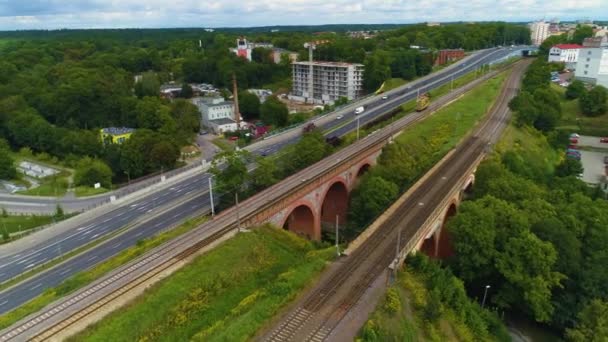 Bridge Historic Railway Viaducts Olsztyn Zabytkowe Wiadukty Aerial View Poland — Stock Video
