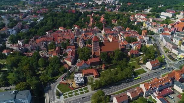 Basilica Old Town Olsztyn Bazylika Stare Miasto Aerial View Poland — Stock Video