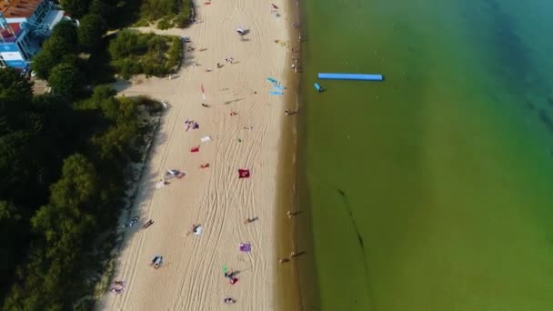 Panoráma Beach Coastline Shoreline Baltic Sea Sopot Gdansk Plaza Aerial — Stock videók