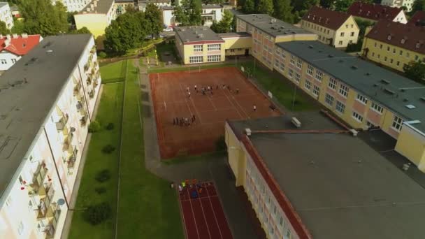 High School Basketball Court Wejherowo Liceum Boisko Aerial View Poland — Stock video