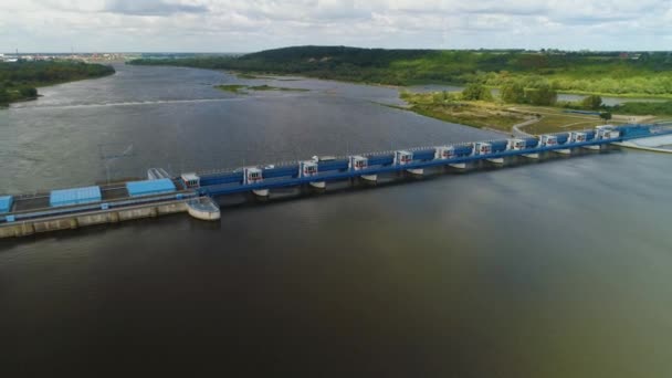 Dam River Vistula Wloclawek Zapora Wisla Krajobraz Aerial View Poland — Stock Video