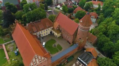Castle Warmia Müzesi ve Mazury Olsztyn Zamek Muzeum Hava Manzaralı Polonya. Yüksek kalite 4k görüntü