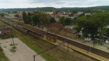 Wejherowo Tren İstasyonu Dworzec Kolejowy Pkp Hava Görüntülü Polonya. Yüksek kalite 4k görüntü
