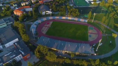 Elana Club Stadyumu Torun Stadyumu Klubu Sportowego Hava Manzarası Polonya. Yüksek kalite 4k görüntü