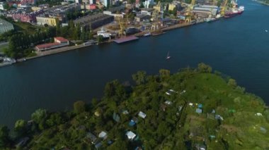 Szczecin Krajobraz Hava Manzaralı Polonya 'nın Güzel Panoraması. Yüksek kalite 4k görüntü