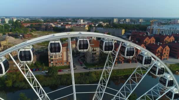 Ambersky Observation Wheel Gdaňsk Kolo Widokowe Aerial View Polsko Vysoce — Stock video