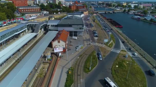 Centraal Station Szczecin Dworzec Glowny Aerial View Polen Hoge Kwaliteit — Stockvideo