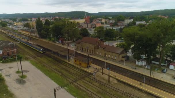Järnvägsstationen Wejherowo Dworzec Kolejowy Pkp Flygfoto Polen Högkvalitativ Film — Stockvideo