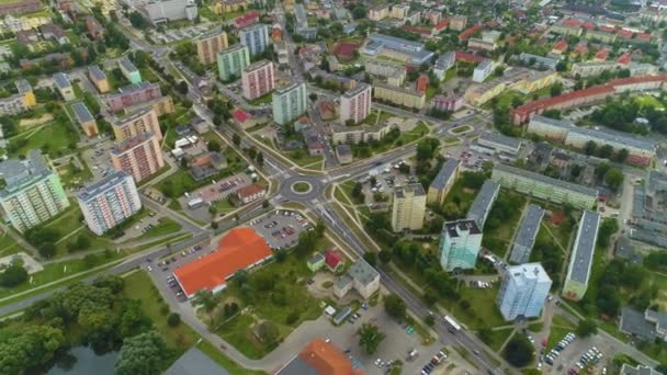 Πανόραμα Rondo Bydgoska Okolna Pila Aerial View Πολωνία Υψηλής Ποιότητας — Αρχείο Βίντεο
